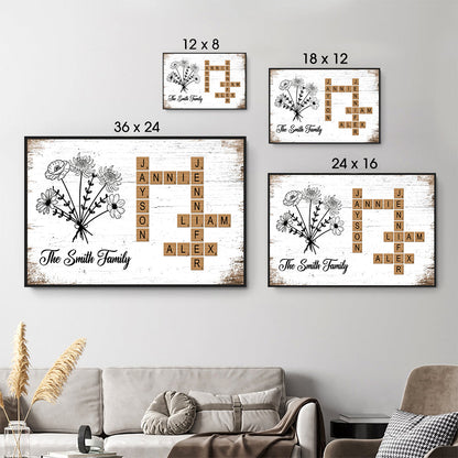 Family Bloom Puzzle: Personalized Poster / Canvas - Birth Flower Crossword Art for Loved Ones