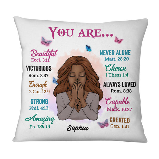 You Are Beautiful, Victorious & Strong - Personalized Faith Affirmation Pillow