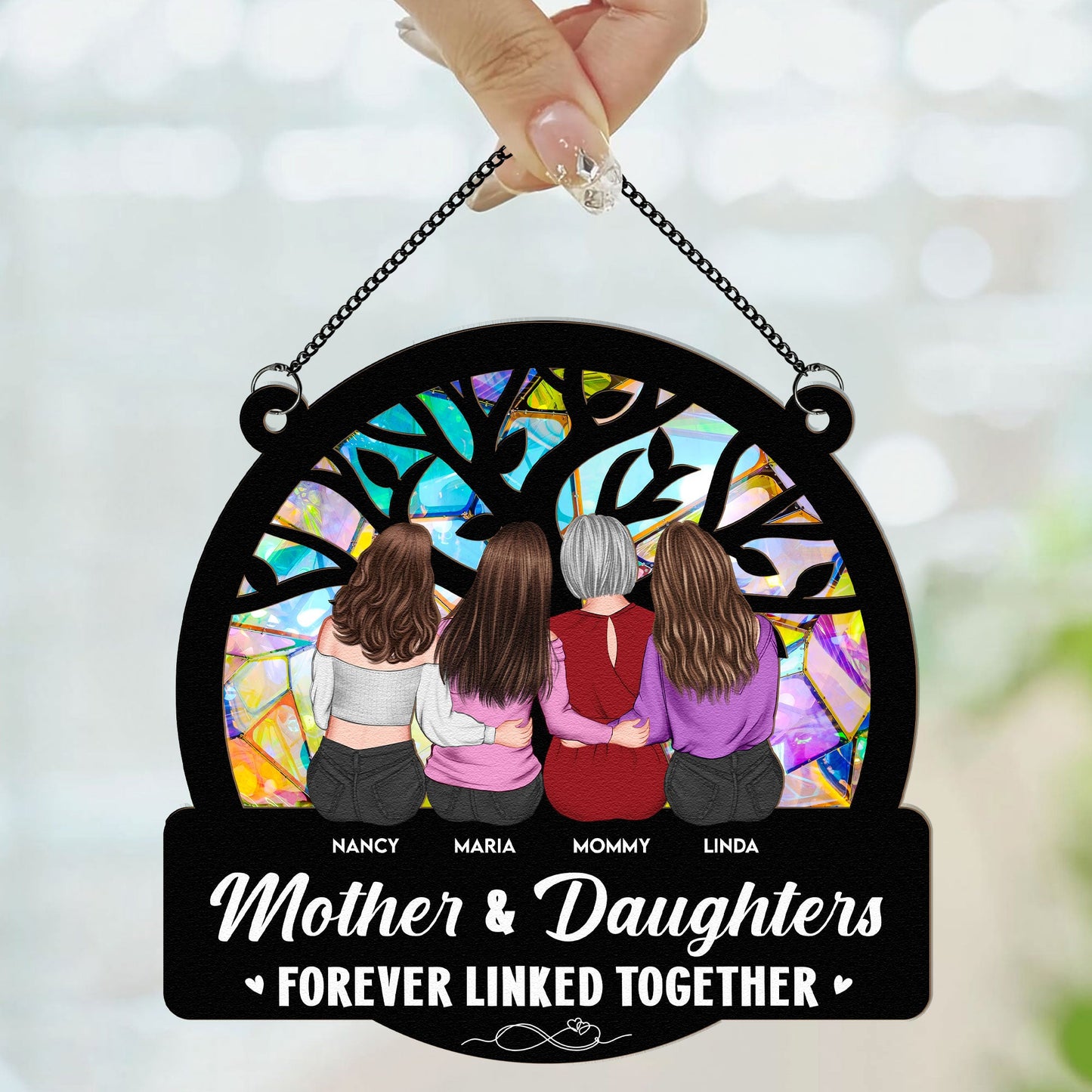 Custom Mother & Daughters Suncatcher: 'Forever Linked Together' Keepsake Gift