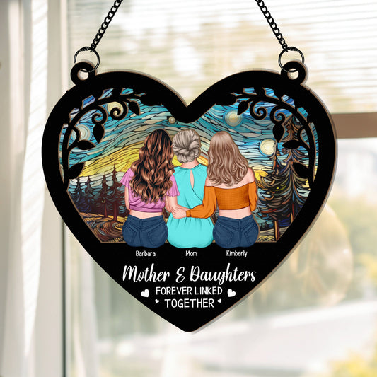 Heartfelt Personalized Suncatcher for Mom & Daughters: 'Forever Linked Together'