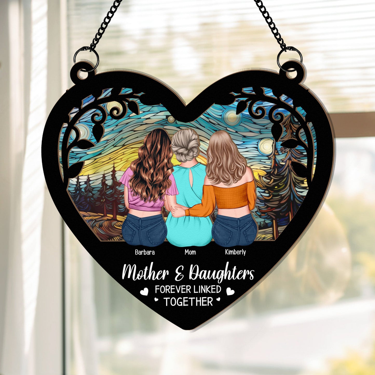 Heartfelt Personalized Suncatcher for Mom & Daughters: 'Forever Linked Together'