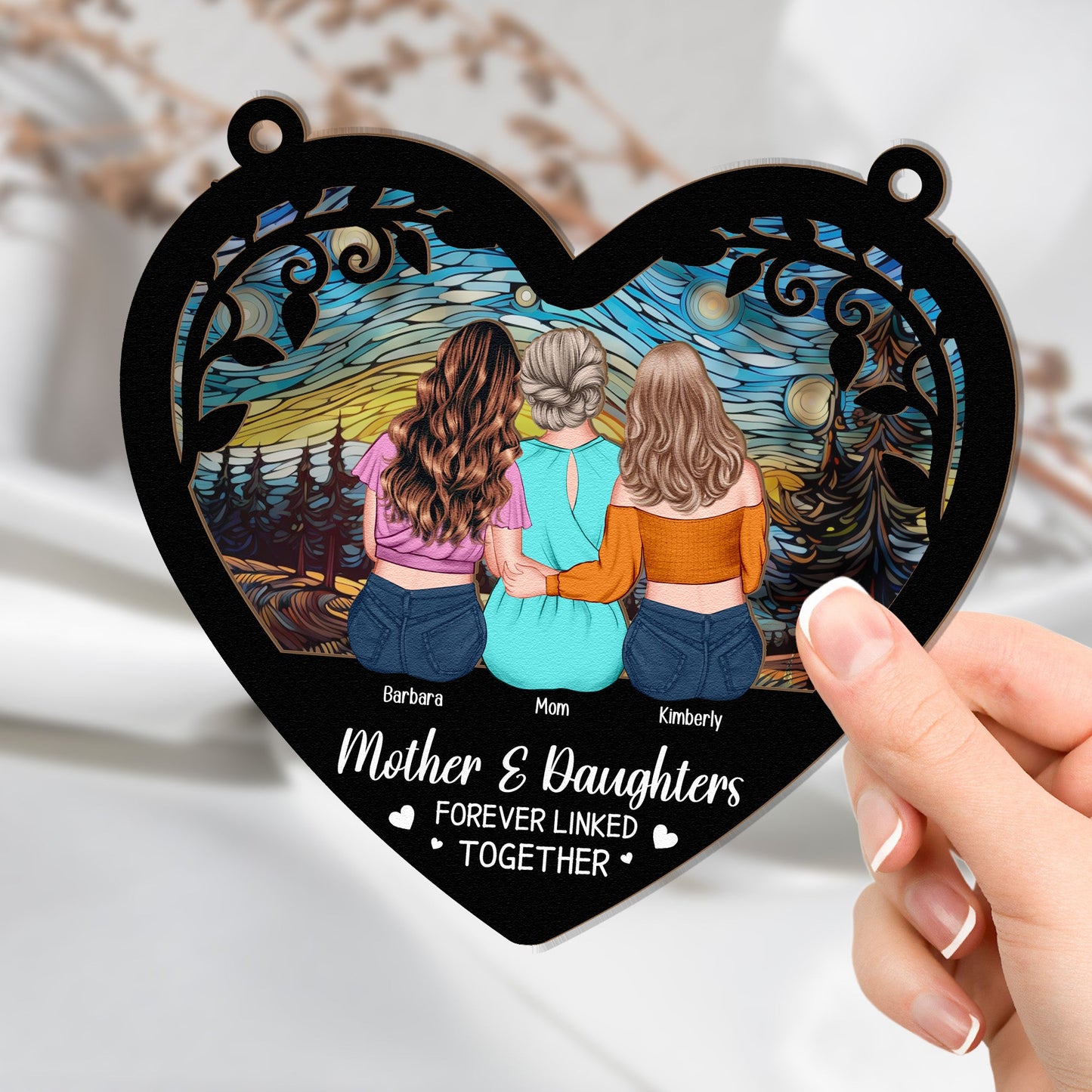 Heartfelt Personalized Suncatcher for Mom & Daughters: 'Forever Linked Together'