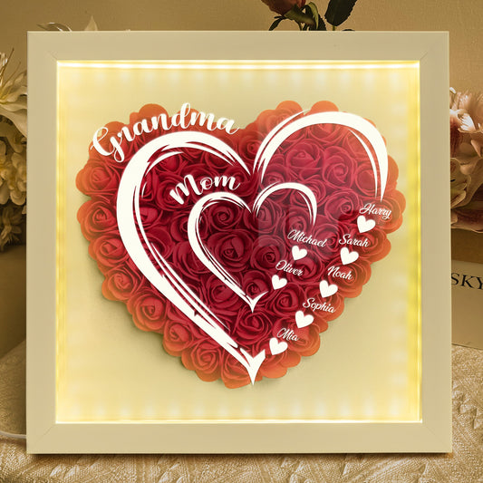Heartfelt Custom LED Flower Shadow Box for Mom, Grandma & Kids' Names