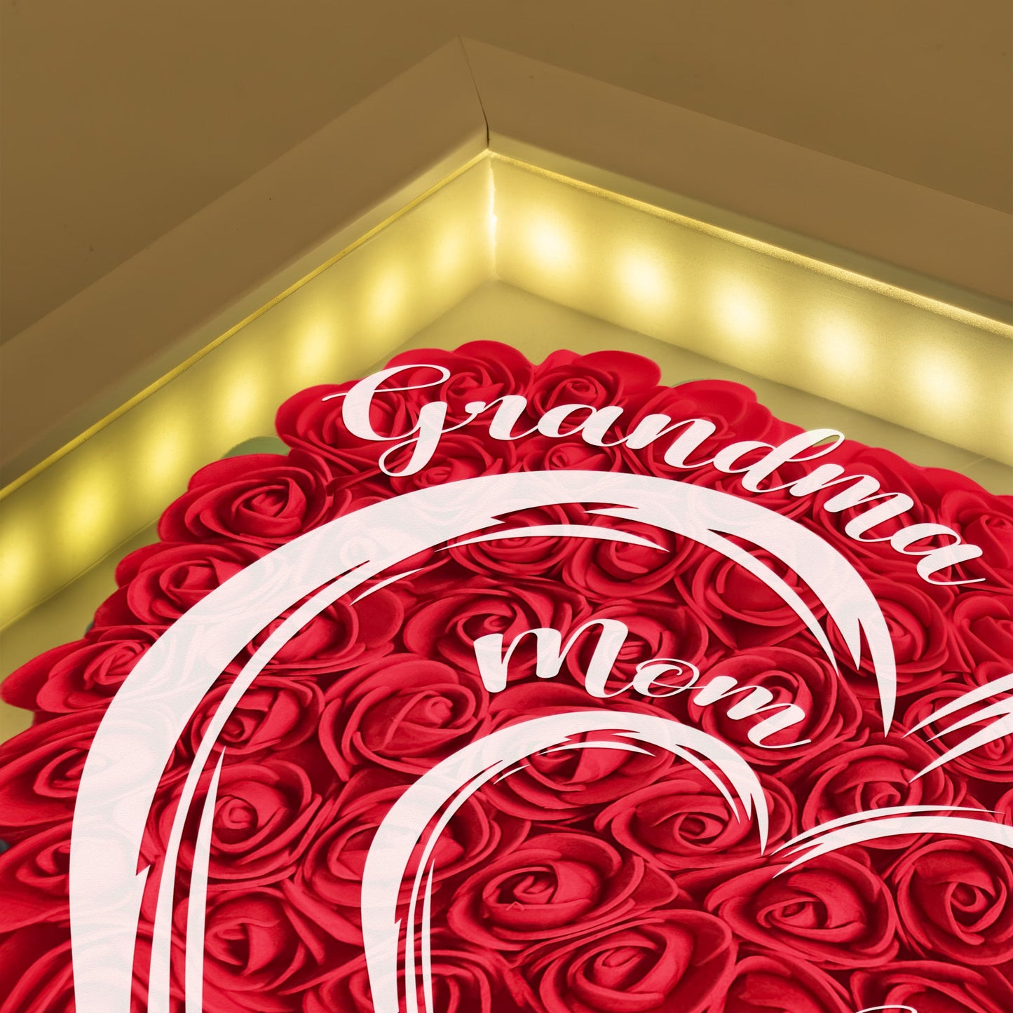 Heartfelt Custom LED Flower Shadow Box for Mom, Grandma & Kids' Names