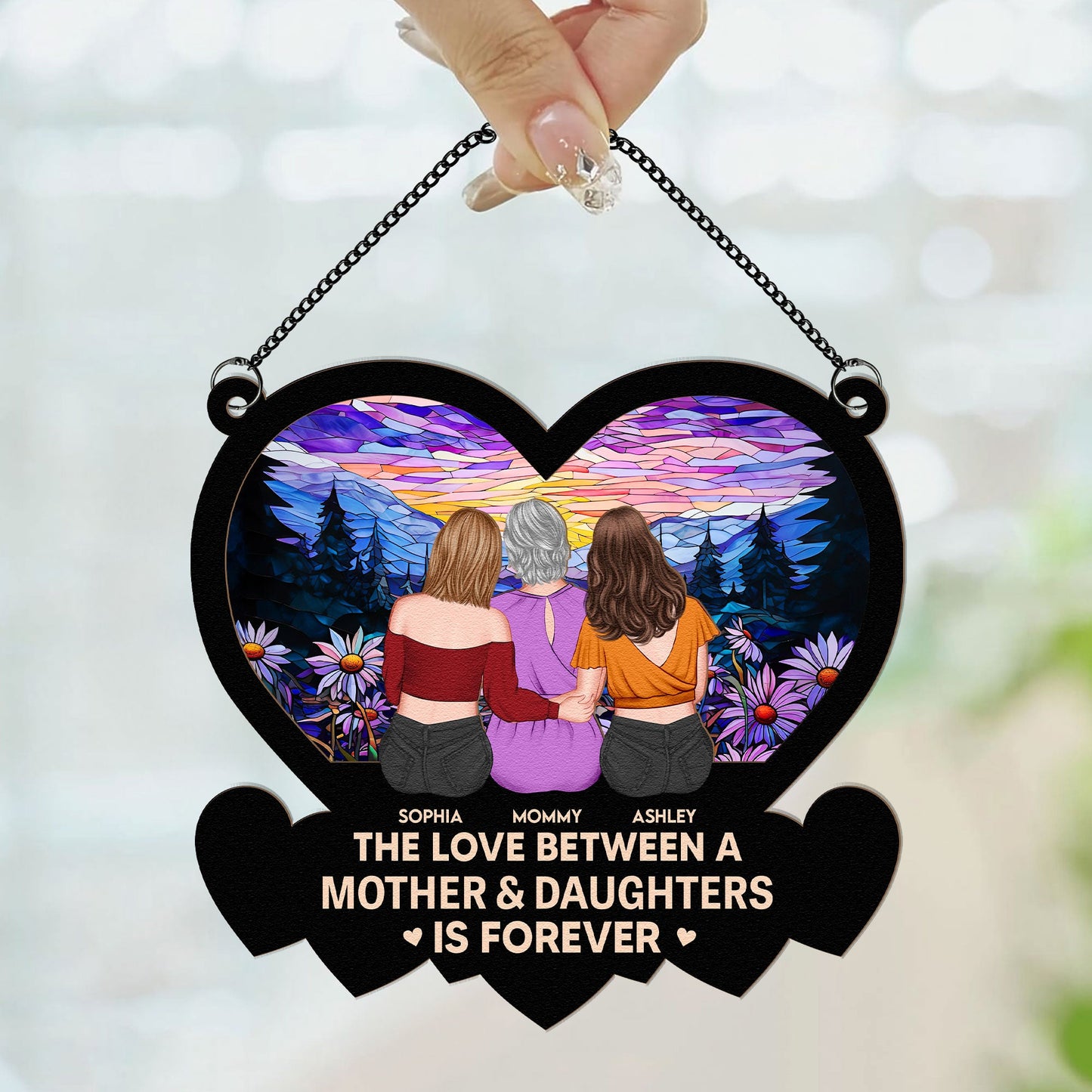 Mom & Daughter Linked Together - Personalized Window Hanging Suncatcher Ornament