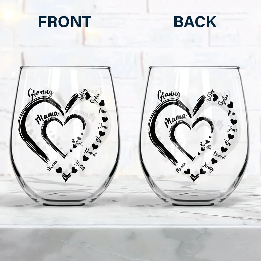 Gift For Wife,Gift For Mother,Gift For Grandma,Happy - Mom Mum Grandma Sweethearts - Personalized Stemless Wine Glass