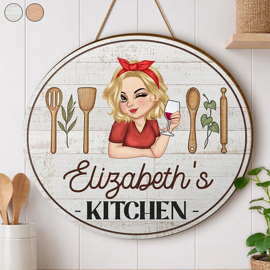 Gift For Wife,Gift For Yourself,Gift For Women,Gift For Mother,Gift For Aunt,Gift For Grandma,Happy,Cooking,Baking,Non-Eng,Vector - Mom Grandma Kitchen - Personalized Custom Shaped Wood Sign