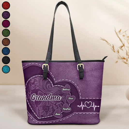 Gift For Mother, Gift For Grandma, Grandma - Grandkids, Happy - Mommy's Little Sweethearts - Personalized Leather Tote Bag