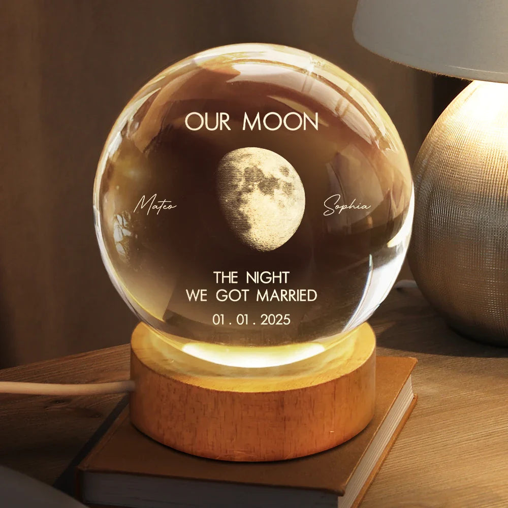 Custom Moon Phase Crystal Globe Lamp personalization view for Couples