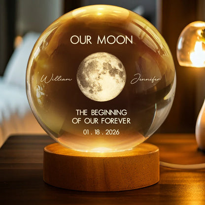 Custom Moon Phase Crystal Globe Lamp for Couples with personalized design details for meaningful gifting