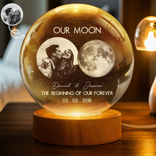 Gift For Couples,Gift For Husband,Gift For Wife,Gift For Boyfriend,Gift For Girlfriend,Parents,Gift For Mother,Gift For Father,Married ,Engaged,Love - Moon Phase The Beginning Of Our Forever - Personalized Crystal Globe Lamp
