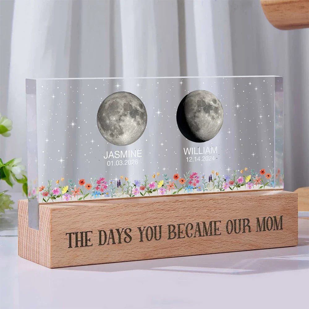 Gift For Mother,Mom,Children,Happy - Moon Phase The Day You Became My Mom - Personalized Rectangle LED Light
