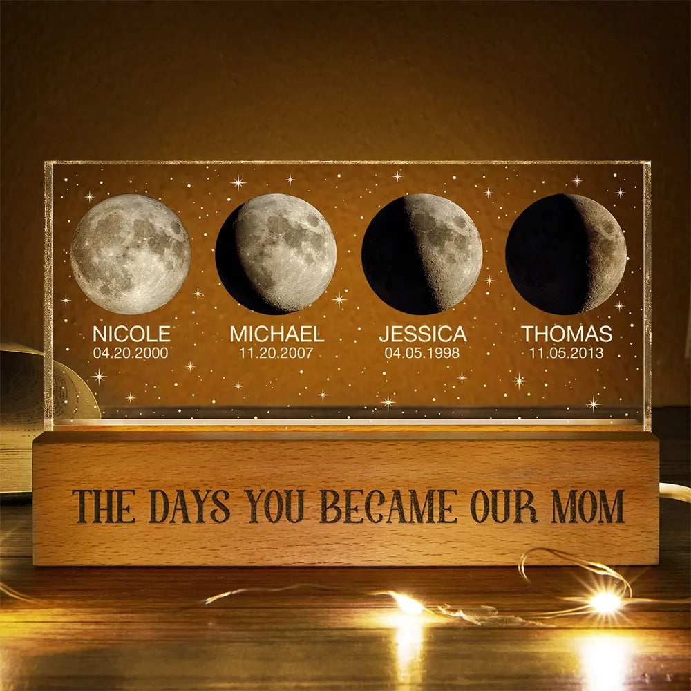 Gift For Mother,Mom,Children,Happy - Moon Phase The Day You Became My Mom - Personalized Rectangle LED Light