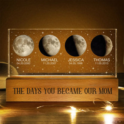 Gift For Mother,Mom,Children,Happy - Moon Phase The Day You Became My Mom - Personalized Rectangle LED Light
