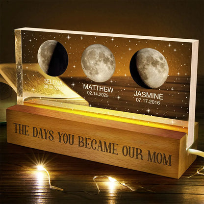 Gift For Mother,Mom,Children,Happy - Moon Phase The Day You Became My Mom - Personalized Rectangle LED Light