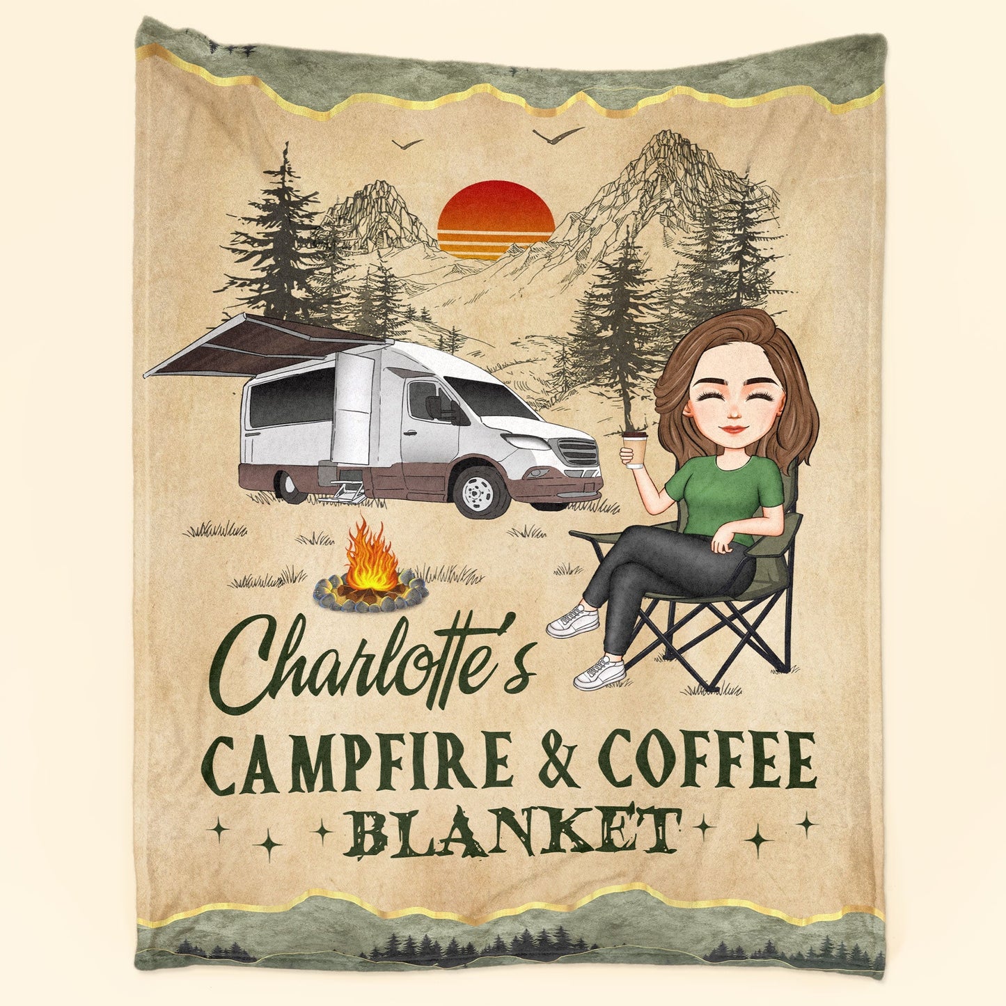 My Campfire And Coffee Blanket - Personalized Camping Blanket