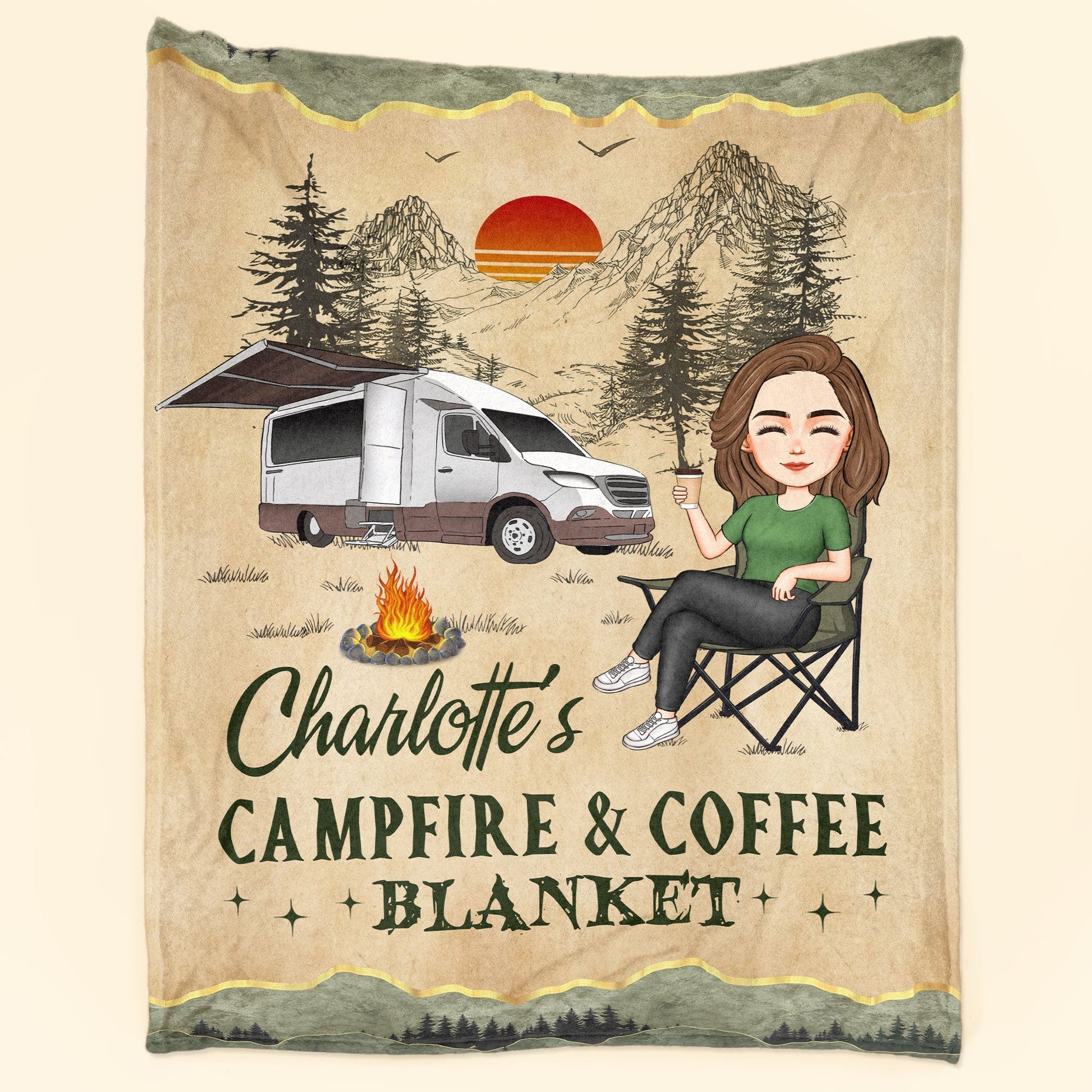 My Campfire And Coffee Blanket - Personalized Camping Blanket