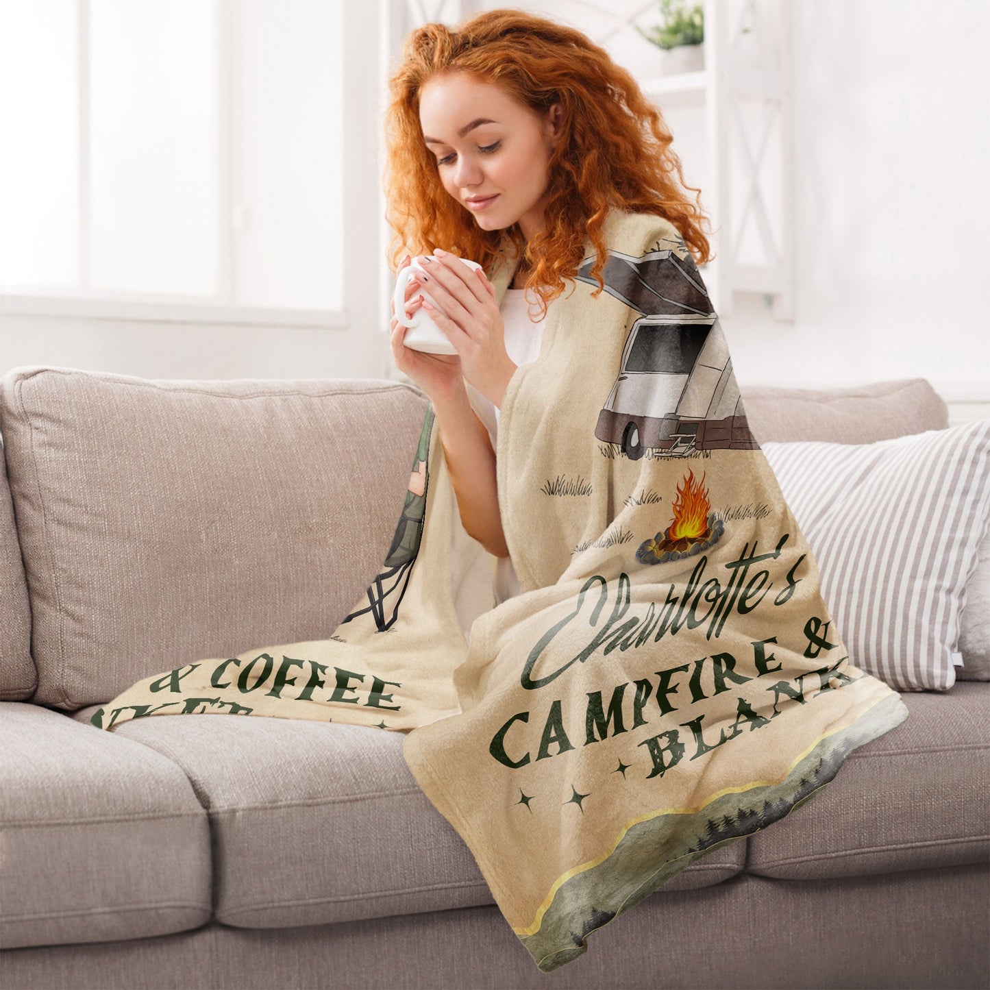 My Campfire And Coffee Blanket - Personalized Camping Blanket