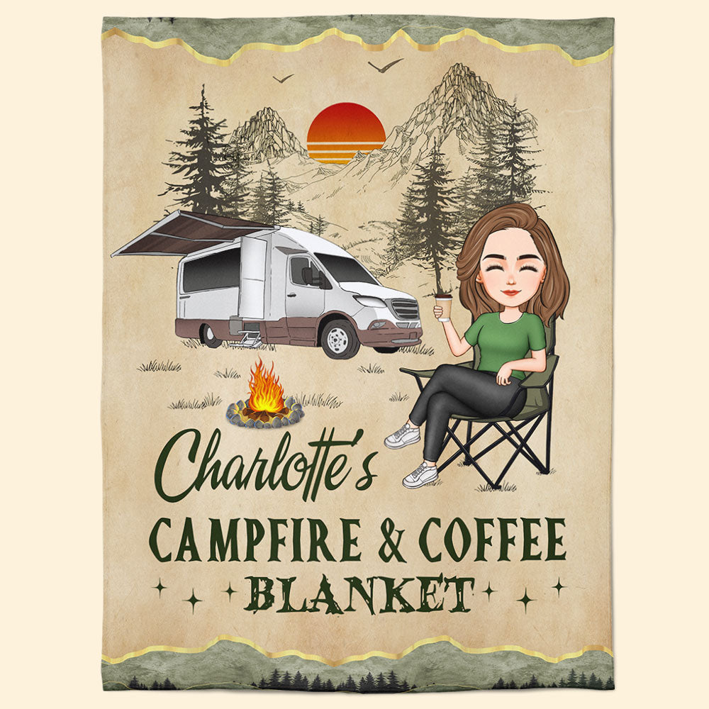 My Campfire And Coffee Blanket - Personalized Camping Blanket