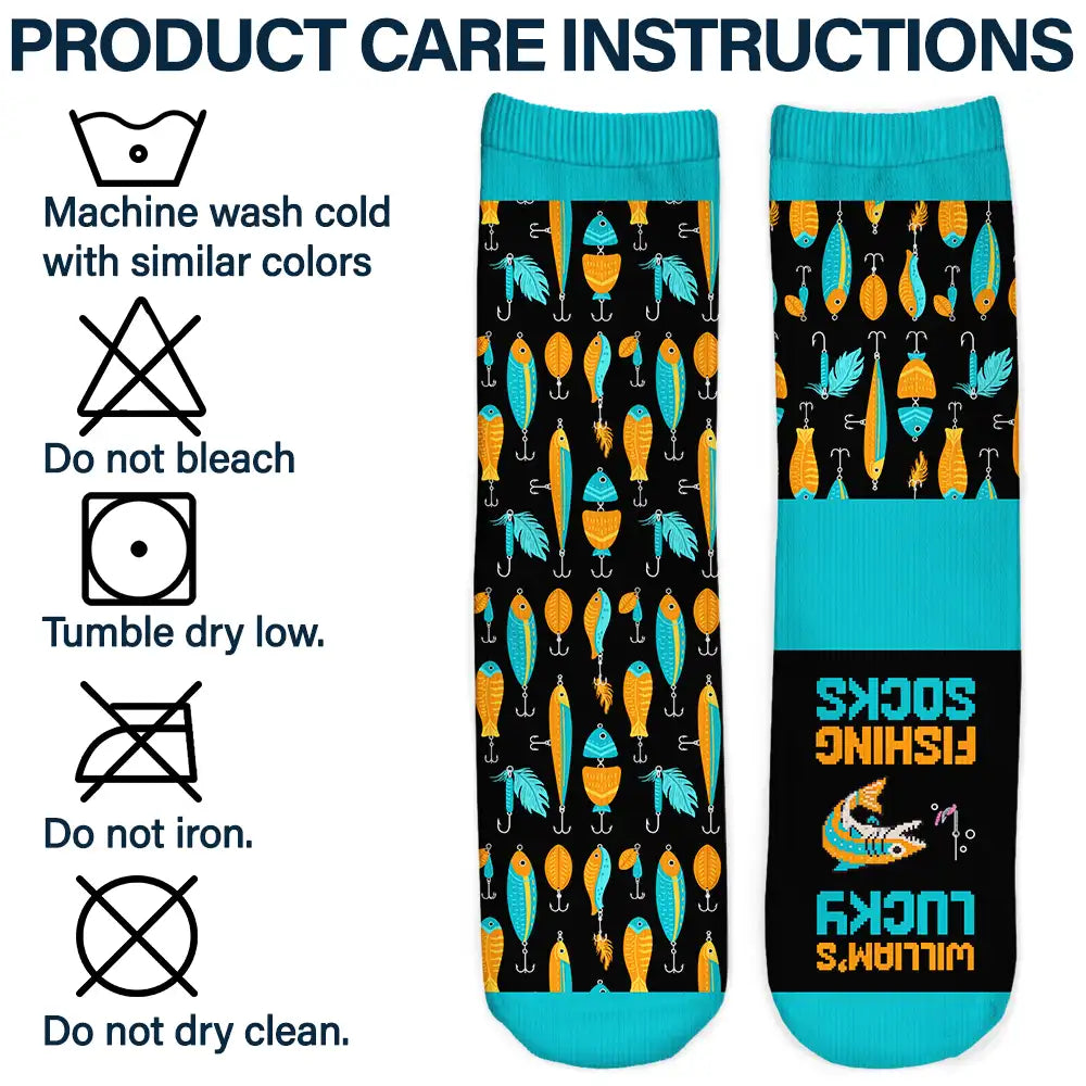 Personalized lucky fishing socks printed with custom name and fish graphics - fun outdoor gift for fishermen and dads image 6