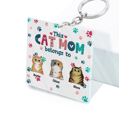 Personalized 'This Cat Mom Belongs To' Keychain - Custom Pet Lover Gift