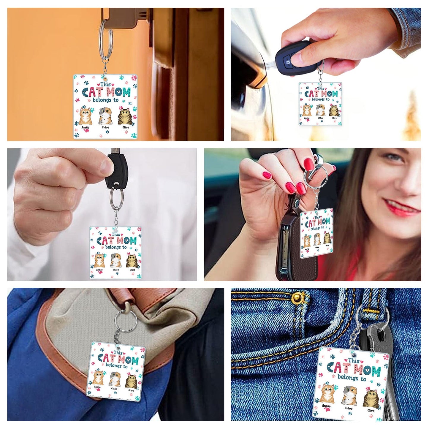 Personalized 'This Cat Mom Belongs To' Keychain - Custom Pet Lover Gift