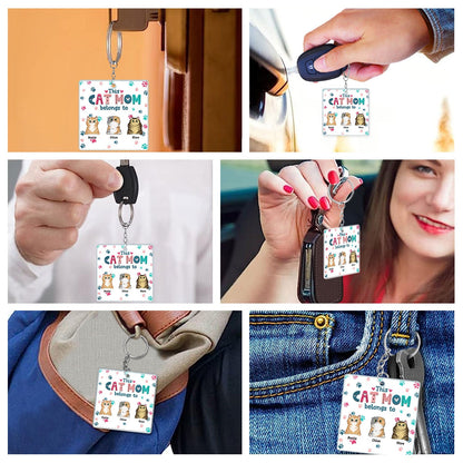 Personalized 'This Cat Mom Belongs To' Keychain - Custom Pet Lover Gift