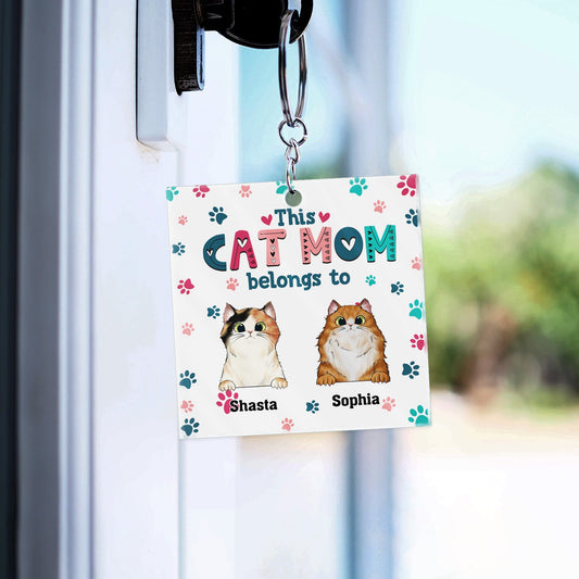 Personalized 'This Cat Mom Belongs To' Keychain - Custom Pet Lover Gift