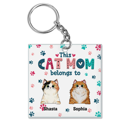 Personalized 'This Cat Mom Belongs To' Keychain - Custom Pet Lover Gift