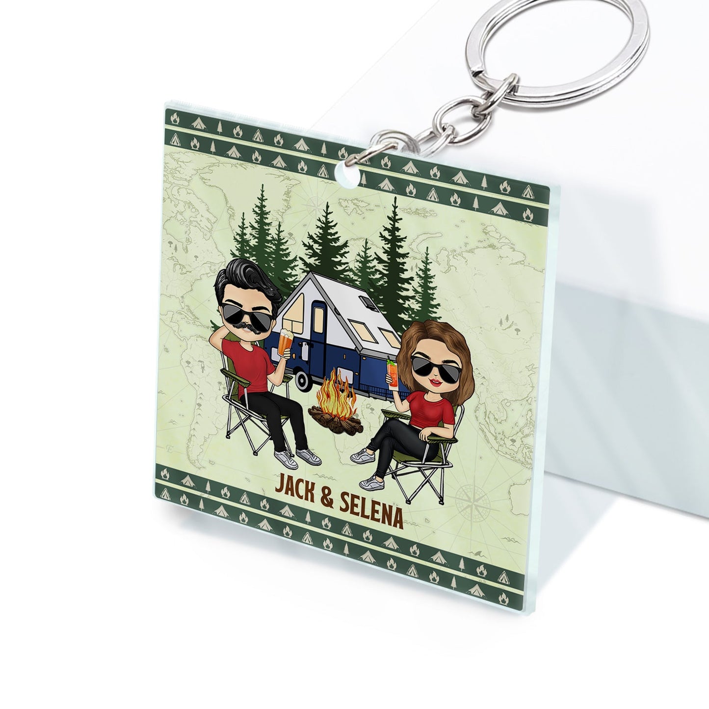 Personalized 'Happy Campers' Keychain - Custom Camping Gift for Couples