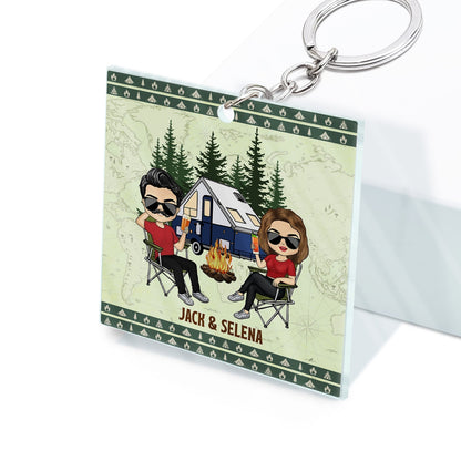 Happy Campers Adventure Awaits - Personalized Custom Camping Couples Acrylic Keychain