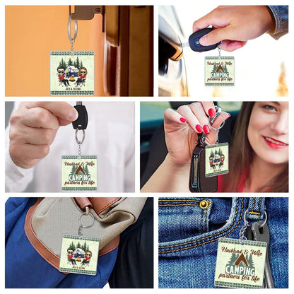 Personalized 'Happy Campers' Keychain - Custom Camping Gift for Couples