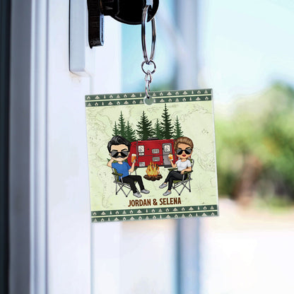 Personalized 'Happy Campers' Keychain - Custom Camping Gift for Couples