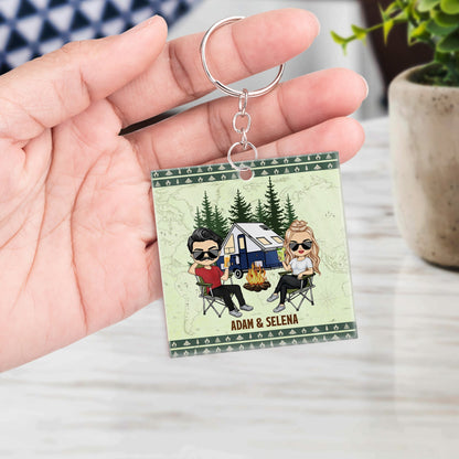Personalized 'Happy Campers' Keychain - Custom Camping Gift for Couples