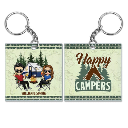 Personalized 'Happy Campers' Keychain - Custom Camping Gift for Couples