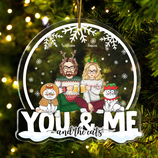 Heartfelt Personalized 'You & Me & the Cats' Christmas Ornament for Couples