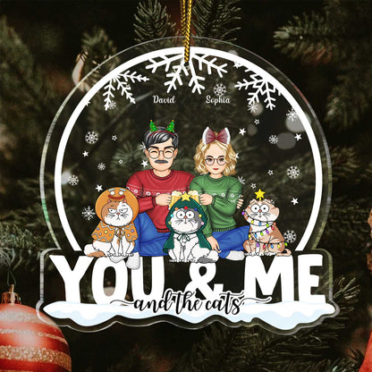 Heartfelt Personalized 'You & Me & the Cats' Christmas Ornament for Couples