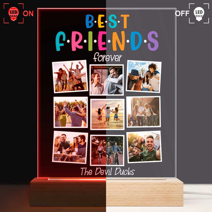 Custom Photo Best Friends Forever - Gift For BFF Besties - Personalized 3D Led Light Wooden Base