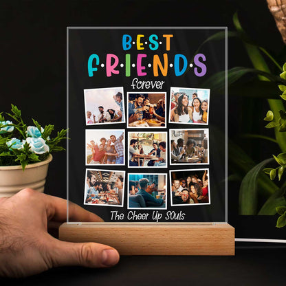 Custom Photo Best Friends Forever - Gift For BFF Besties - Personalized 3D Led Light Wooden Base