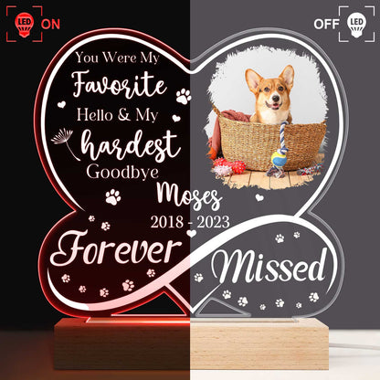 Custom “Forever Missed” Pet Photo Memorial - Personalized 3D Led Light Wooden Base