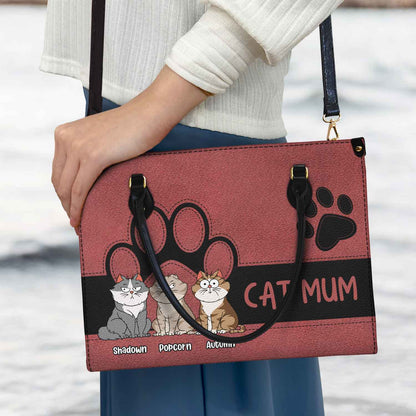 Personalized 'CAT MOM' Leather Tote Bag - Unique Custom Gift for Cat Lovers