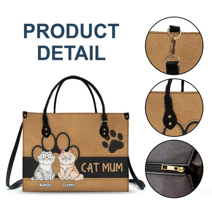 Personalized 'CAT MOM' Leather Tote Bag - Unique Custom Gift for Cat Lovers