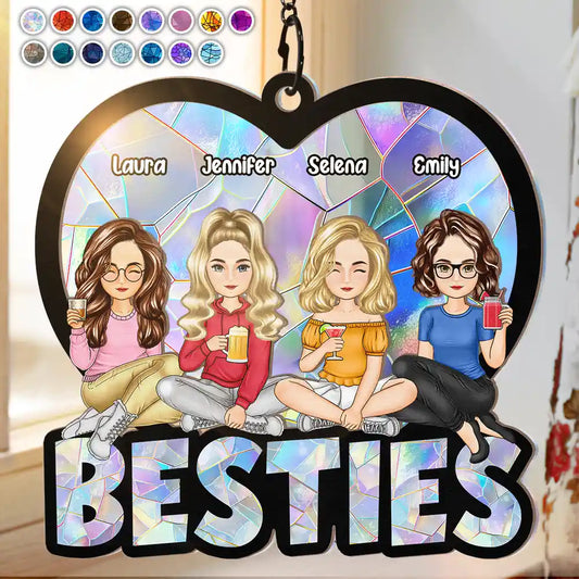 We Are Besties Sisters Forever - Personalized Window Hanging Suncatcher Ornament