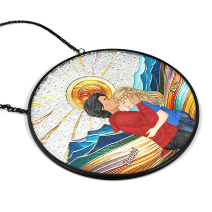 Couple Kissing In The Sun - Personalized Custom Stained Glass Window Hanging Suncatcher