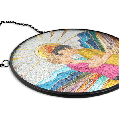 Couple Kissing In The Sun - Personalized Custom Stained Glass Window Hanging Suncatcher