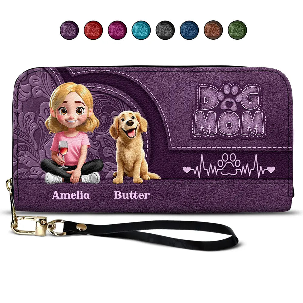 Dog Lovers,Dog Mom,Gift For Women,Gift For Yourself - Dog Mom 3D Effect - Personalized Leather Long Wallet
