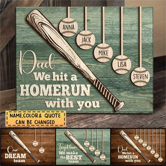 “Dad, We Hit A Homerun With You” Personalized Baseball Poster / Canvas - Gift for Baseball Dads