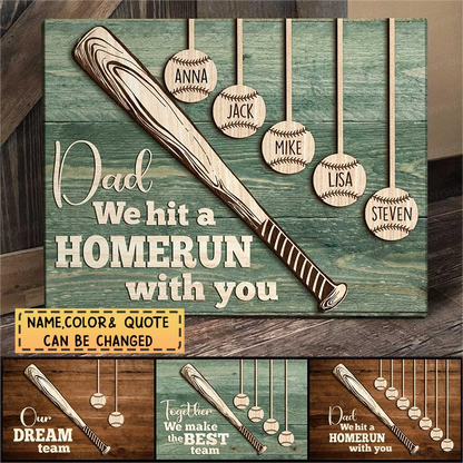 “Dad, We Hit A Homerun With You” Personalized Baseball Poster / Canvas - Gift for Baseball Dads