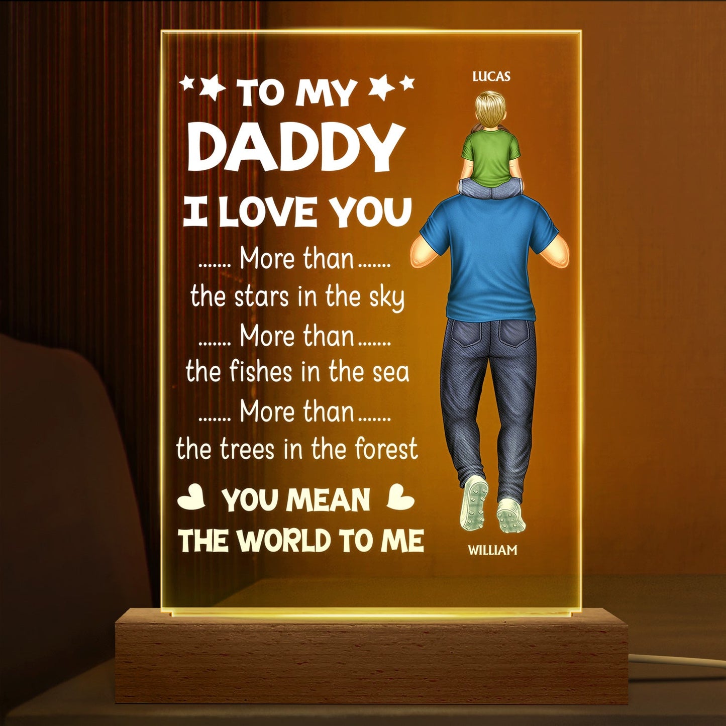 Custom 'You Mean The World To Me' Night Light - Best Gift for Dad Father Grandpa