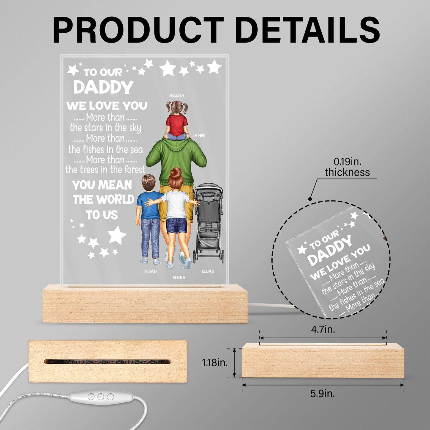 Custom 'You Mean The World To Me' Night Light - Best Gift for Dad Father Grandpa